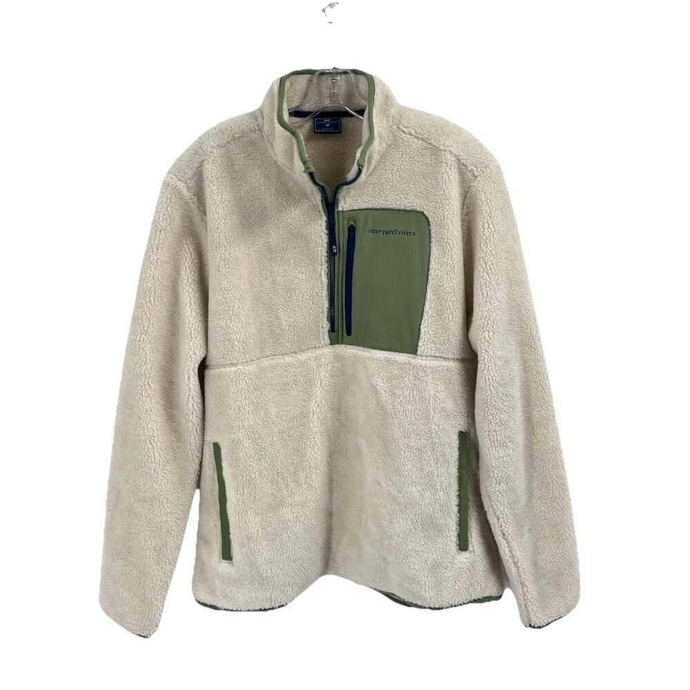 Vineyard Vines Sherpa Harbor Fleece Half Zip Pullover Jacket  Ivory Womens Sz M